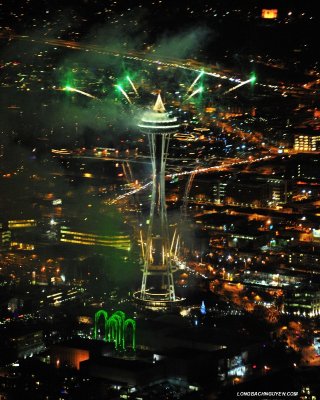 Space Needle with green colors