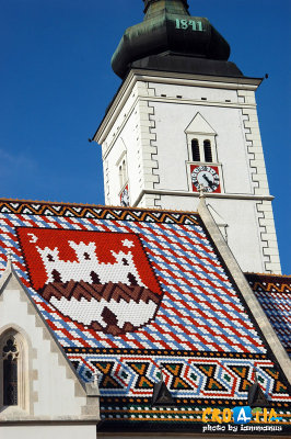 One of Zagreb's symbolic; Colorful glazed tile Roof of St. Mark's church