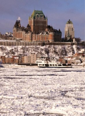 Frozen St. Lawrence River with Chateau Frontenac in the Distance