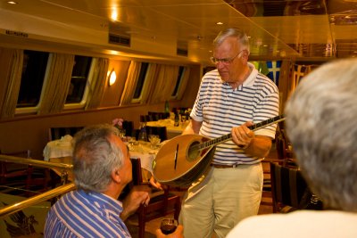Fred admires instrument