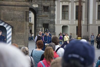 Changing of the guard at the entrance to the first courtyard at Prague Castle