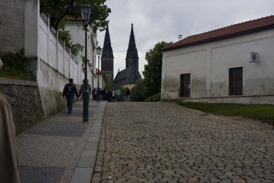 Inside Vysehrad walls.  Church of St. Peter and St. Paul in distance