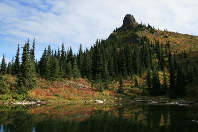 Fall colors and Noble Knob light up George Lake.