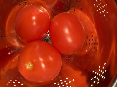 Fourth Place - Three Tomatoes 'n' a Stainless Steel Strainer by Olaf.dk