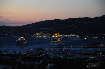 Cruise ships in Mykonos Harbor