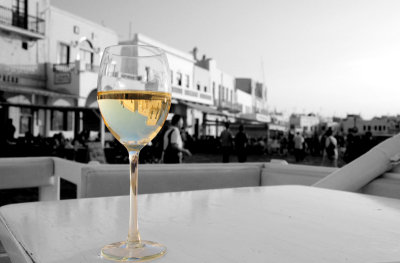 Mykonos in a glass of wine