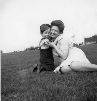 Hugging me on the grass - October 1945