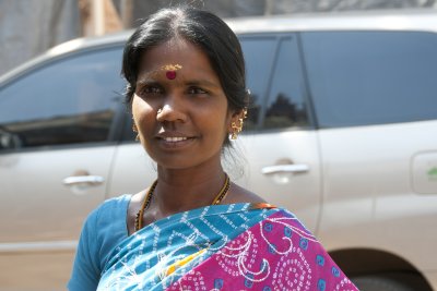 Pretty young woman with a lovely sari and bindi (forehead art)