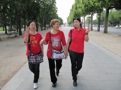 walking along the Champs-Elysees