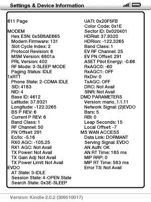 '611' page from Menu/Settings