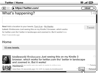 Screenshot: Kindle 3 Twittering