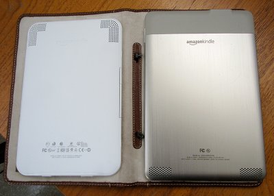 Backs of white Kindle 3 and Kindle 2