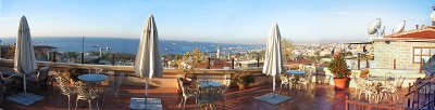 4 pics stitched.  Not aligned well, but you can get the idea.
From FEHMI BEY Hotel rooftop.

