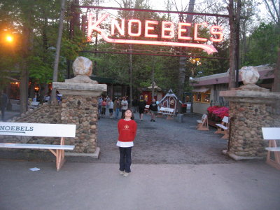 Sarah at the Knoebels Sign