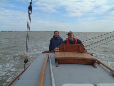 Skipper Ed Williams and mate John Benford, en route from Woolverstone to Brightlingsea