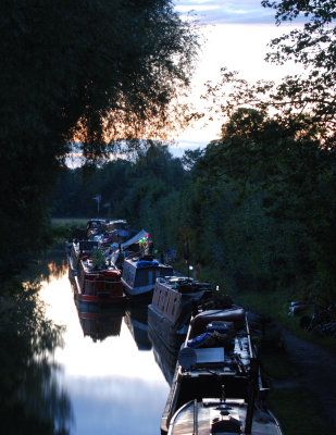 Narrowboats at sunset