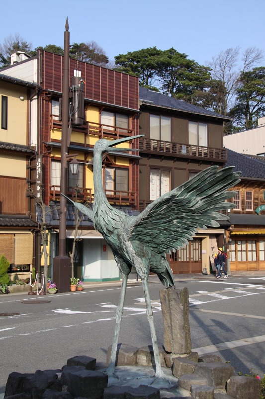 Crane statue outside the station area