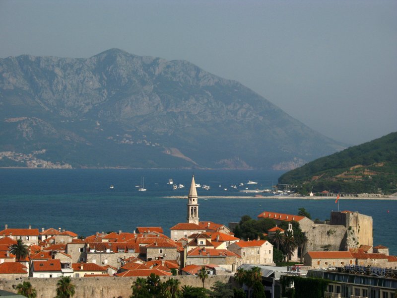 Budvas old town and surrounding bay