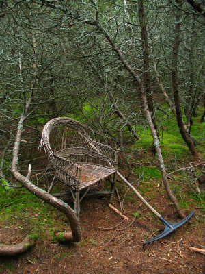Forgotten rake and rickety woven chair