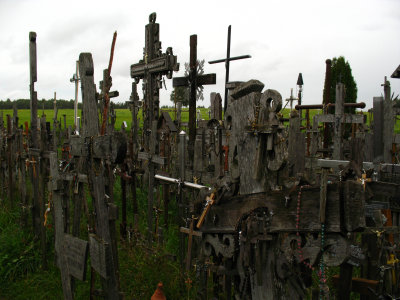 Crosses wooden and metal atop the hill