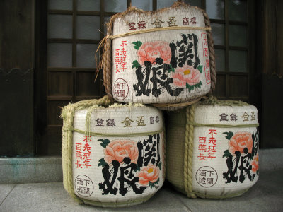 Sake barrels outside the shrine