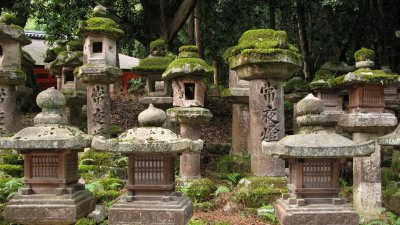 Array of various stone lanterns