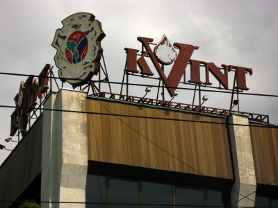 Signboard atop the Kvint factory