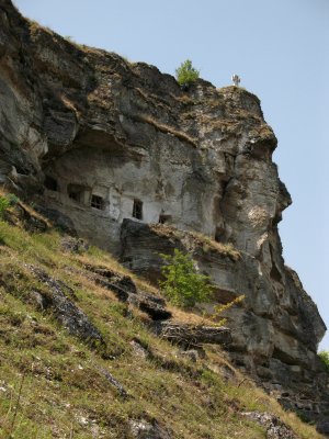 Windows of the cave church on the cliff wall