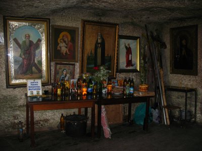 Icons and candle oil in the church