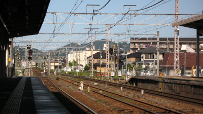 Wires above the tracks at Ōmi Hachiman Station