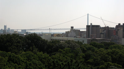 View out to the distant Akashi Kaikyō Bridge