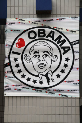 One of many banners for the U.S. president