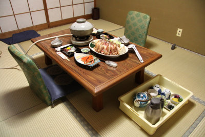 Dinner spread at the ryokan