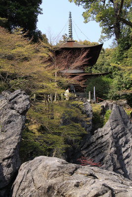 Rocks and greenery beneath the pagoda