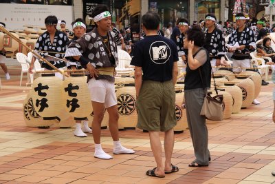 Chatting with festival visitors