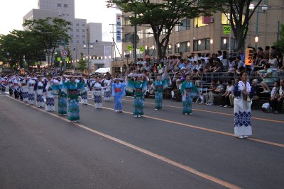 Group of bon dancers out on the boulevard