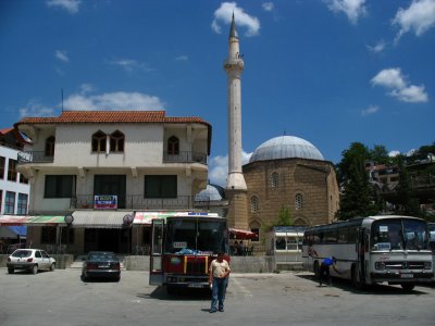 Intercity buses in front of the Leaden Mosque