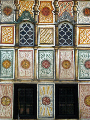 Murals and windows of the arena Djamija