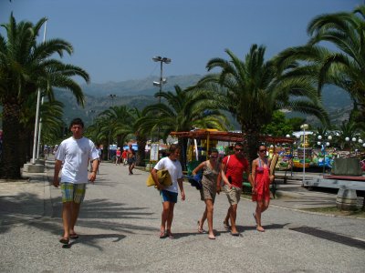 Beach-goers on the main path in