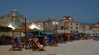 Rows of beach furniture