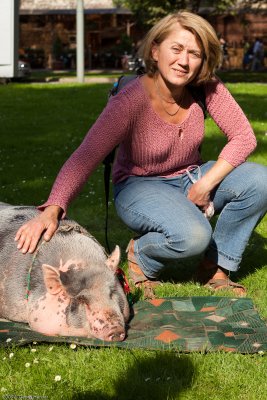 woman with her pig