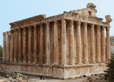 Baalbeck. 2 tiny persons by the columns