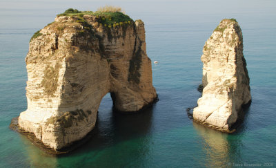 Tiny boat near Pigeons' Grotto in Raoucheh