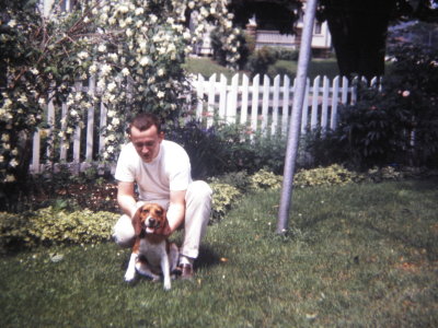 Dad and Bucky in the backyard @ Linus St