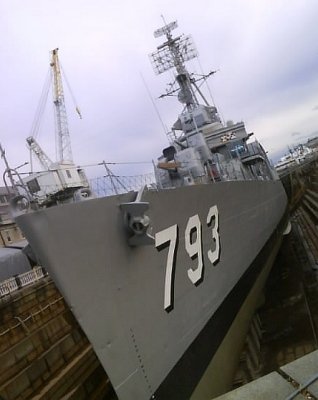 Drydocked destroyer in Charlestown