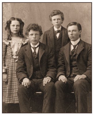 My grandmother Clara Overboe and her three brothers.
