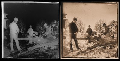 Sawing in the firewood.  Hans Overboe on the left.