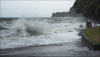 Fun at the beach on a stormy day