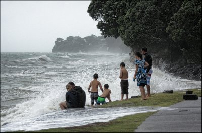 Fun at the beach on a stormy day