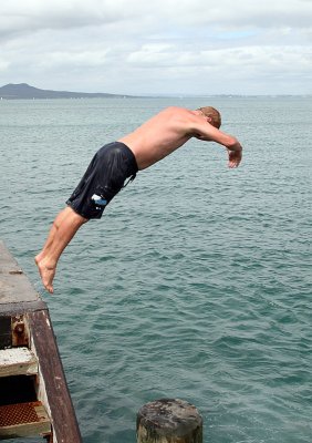 Phil Jumping off the wharf 1
